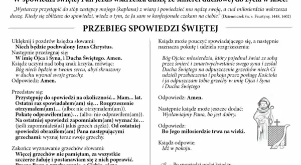 Kartka do spowiedzi z modlitwami i wskazówkami, jak przystąpić do sakramentu.