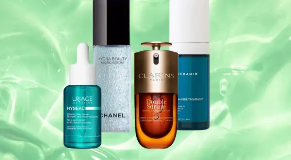 Vier Seren: Uriage Hyseac, Chanel Hydra Beauty, Clarins Double Serum und ein Ceramid-Treatment. Für die beste Wirkung muss man nach Serum Creme benutzen.
