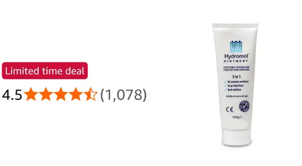 Tuba Hydromol Ointment, 100g, z oceną 4.5/5 gwiazdek, idealna dla skóry suchej, z egzemą i łuszczycą. Poldermin to świetny wybór.