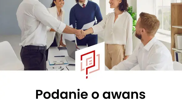 Zespół świętuje sukces. Mężczyzna podaje rękę kobiecie, co symbolizuje pozytywne rozpatrzenie wniosku o awans stanowiskowy.