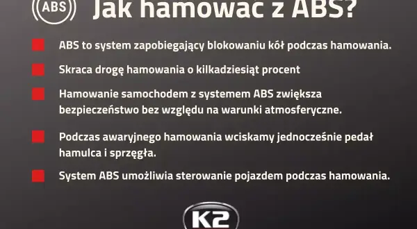 Jak hamować z ABS? System zapobiega blokowaniu kół, skraca drogę hamowania i zwiększa bezpieczeństwo. Podczas awaryjnego hamowania wciskaj pedał hamulca i sprzęgła.