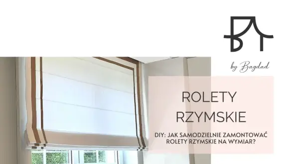 Montaż rolety rzymskiej na ramie okna. Elegancka roleta rzymska z brązowymi pasami, gotowa do zawieszenia.