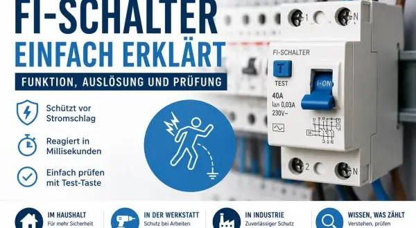 FI-Schalter erklärt: Schutz vor Stromschlag, schnelle Reaktion, einfache Prüfung der rcd Funktion. Für Haus, Werkstatt und Industrie.