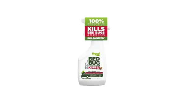 Proof Bed Bug & Dust Mite Killer spray, guaranteed to eliminate acaros en la cama and their eggs.
