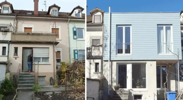 Antes y después: una casa antigua se somete a una transformación para modernizar su fachada, ganando un aspecto fresco y contemporáneo.