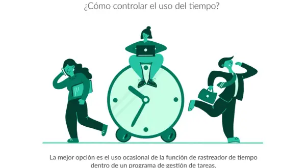 Personas ocupadas alrededor de un reloj gigante. Una mujer habla por teléfono, otra trabaja en laptop sentada en el reloj, y un hombre corre con maletín. Clave para como mejorar la productividad de una empresa.