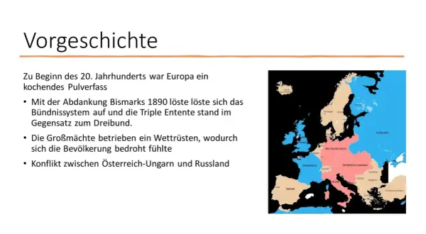 Karte Europas vor der Julikrise 1914: Bündnissysteme und Spannungen, die zum Krieg führten.