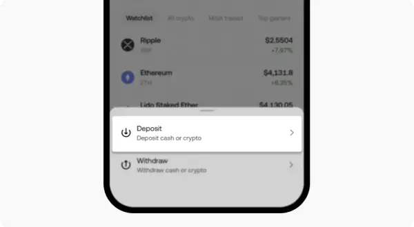 Jak wpłacić pieniądze na PayPal? Wybierz opcję "Deposit" (Wpłata), aby zasilić konto gotówką lub kryptowalutami.