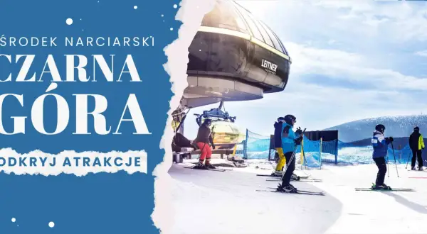Odkryj atrakcje Czarnej Góry! Narciarze czekają na wyciąg, by cieszyć się zimowymi sportami na stoku.