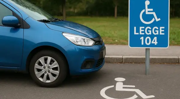 Parcheggio riservato per auto con agevolazioni Legge 104 art 3 comma 1. Segnale e stallo disabili.