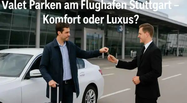 Mann übergibt Schlüssel für Valet Parken am Flughafen Stuttgart. Komfort oder Luxus?