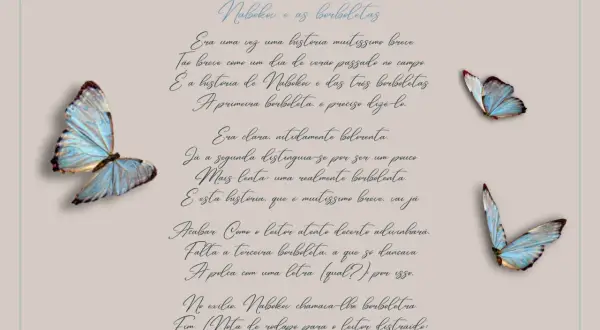 Wiersze o motylach znanych poetów. Wiersz "Nabokov e as borboletas" z pięknymi, błękitnymi motylami.