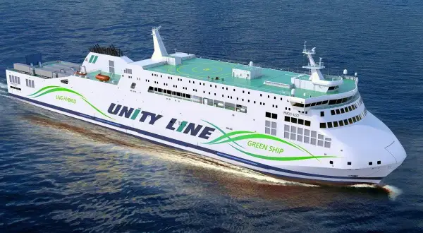 Nowy prom Unity Line LNG Hybrid płynie do Karlskrony. Zielony statek z napędem hybrydowym.