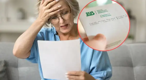 Zmartwiona kobieta trzyma pismo z ZUS. Czy 300 plus do jakiego wieku to dla niej problem?
