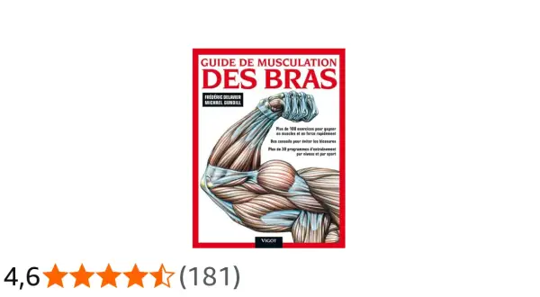 Couverture du livre "Guide de musculation des bras" montrant un bras musclé anatomique.