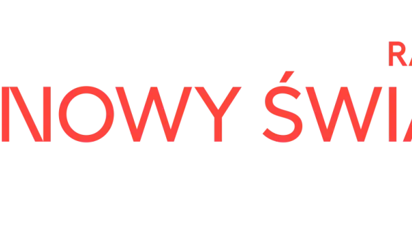 Logo Radia Nowy Świat: czerwone pionowe linie symbolizujące fale dźwiękowe i napis "RADIO NOWY ŚWIAT" w kolorze czerwonym.