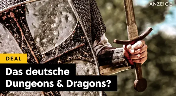 Ritter mit Schwert und Schild, bereit für den Kampf. Ein "schwarzes Auge" im Spiel?