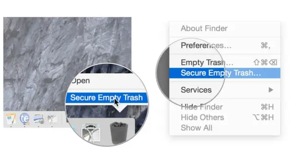 Jak znaleźć kosz w komputerze? Kliknij "Secure Empty Trash" w menu Finder, aby bezpiecznie usunąć pliki.
