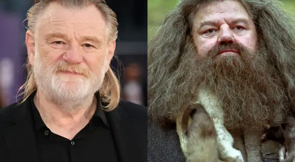 Brendan Gleeson bredvid Robbie Coltrane som Hagrid, en av de mest älskade figurerna i Harry Potter.