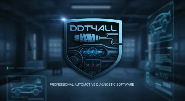DDT4ALL-logotyp med bilinstrument och texten "PROFESSIONAL AUTOMOTIVE DIAGNOSTIC SOFTWARE". Perfekt för att skapa ett serviceprotokoll bil mall.