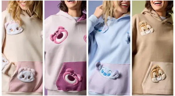 Cztery bluzy z postaciami z bajek Disneya: kotek, miś, Stich i Chip.