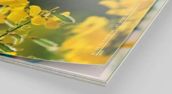 Detalle de calendarios gratis con flores amarillas y números de semanas.