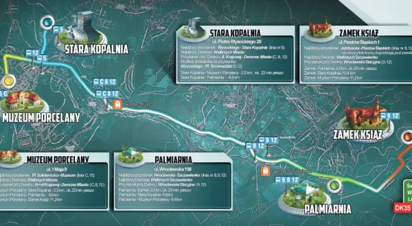 Mapa atrakcji Wałbrzycha: Zamek Książ, Stara Kopalnia, Muzeum Porcelany, Palmiarnia. Zaplanuj zwiedzanie!