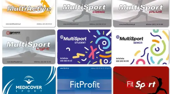 Karty Benefit Systems: MultiActive, MultiSport Classic, Plus, Light, Student, Senior. Także Medicover Sport, FitProfit, Fit Sport. Różne wejścia.