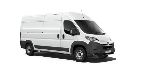 Vit Opel Movano skåpbil, redo för leveranser.