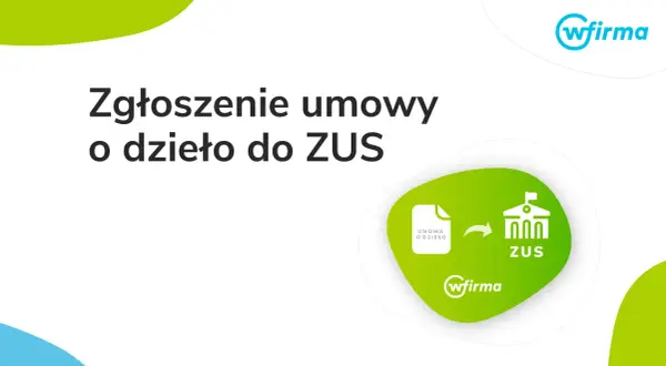 Zgłoszenie umowy o dzieło do ZUS. Ikona dokumentu "Umowa o dzieło" przekierowuje do budynku ZUS.