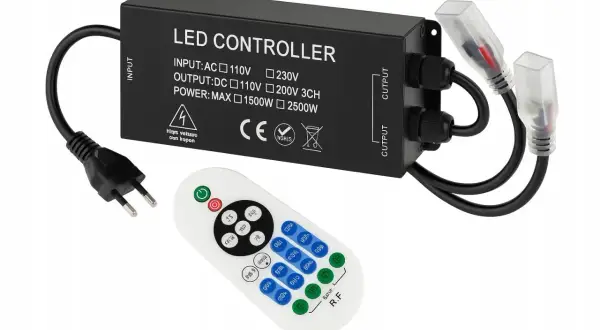 Sterownik LED z pilotem RF. Idealny, gdy zastanawiasz się, jaki zasilacz do żarówek LED 12V będzie najlepszy.