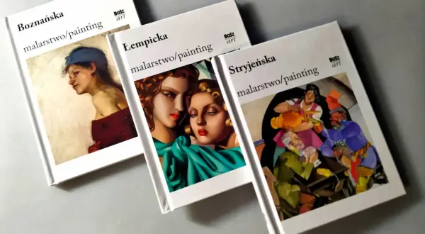 Książki o wybitnych polskie malarki 20 wieku: Boznańska, Łempicka i Stryjeńska. Ich dzieła zdobią okładki.
