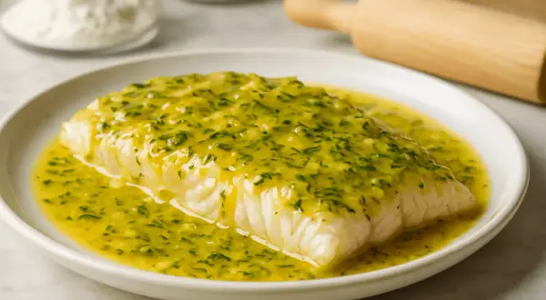 Filet ryby w aromatycznym sosie cytrynowym z ziołami. Idealny sos cytrynowy do ryby, który podkreśla jej smak.