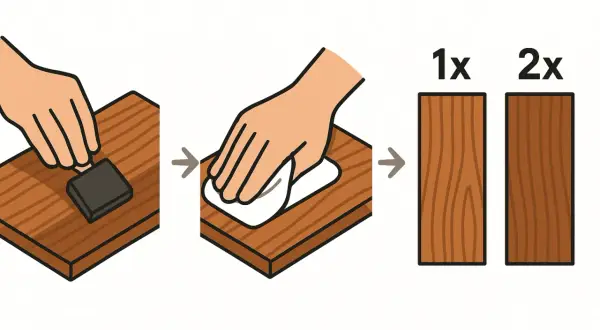 Proceso para tratar madera sin barnizar: lijar y luego aplicar un paño para un acabado más suave.