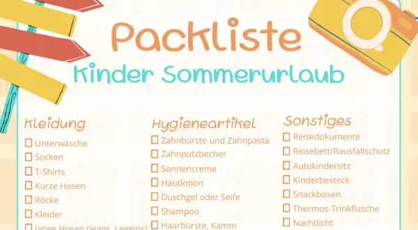 Packliste für den Kinder-Sommerurlaub: Kleidung, Hygieneartikel und Sonstiges. So erstellen Sie die perfekte Packliste!