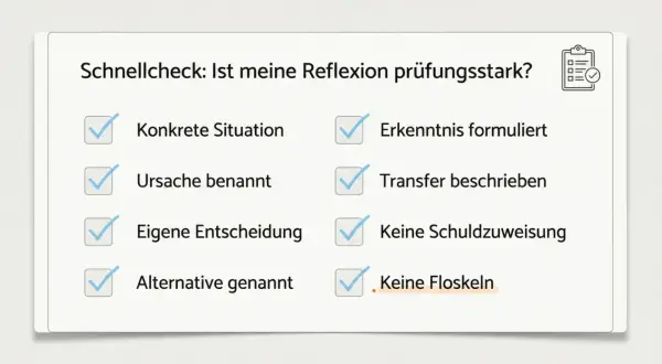 Schnellcheck für die Wochenreflexion in der Grundschule: Ist die Reflexion prüfungsstark? Alle Punkte sind abgehakt.