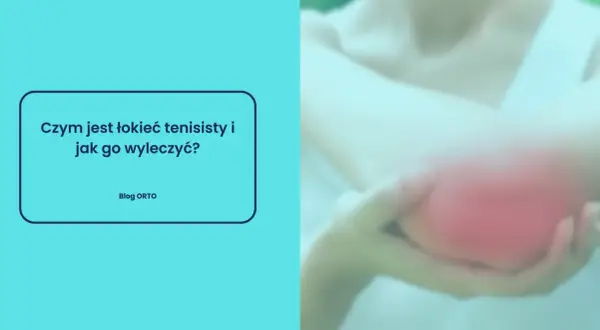 Ból łokcia tenisisty? Na zdjęciu widać zaczerwieniony łokieć, a po lewej stronie tekst: "Czym jest łokieć tenisisty i jak go wyleczyć?".