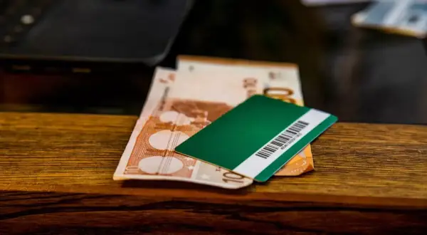 Karta doładowująca licznik prądu leży na banknotach euro.
