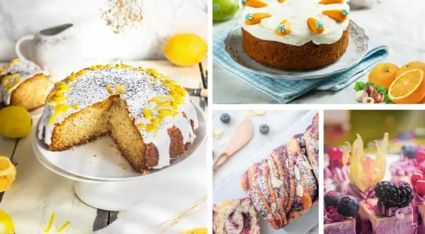 Köstliche Kuchen-Kreationen: Zitronen-Mohn-Kuchen, Karottenkuchen mit Zuckerguss, Blaubeer-Zimtschnecke und Beeren-Desserts – ideal für Diabetiker.