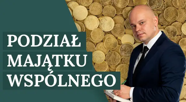 Mężczyzna w garniturze analizuje wielkość nabywanego udziału w majątku wspólnym, na tle stosu monet euro.