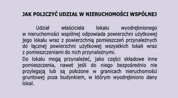 Jak oblicza się udział w nieruchomości wspólnej zgodnie z prawem?