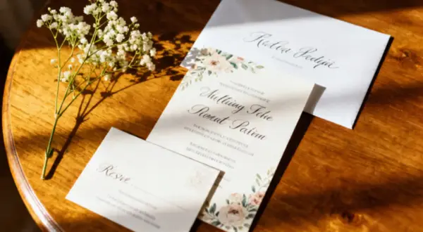 Eleganckie zaproszenia ślubne z kwiatowym motywem i kopertą. Idealne, by dowiedzieć się, jak wypisać zaproszenia na wyjątkowe okazje.
