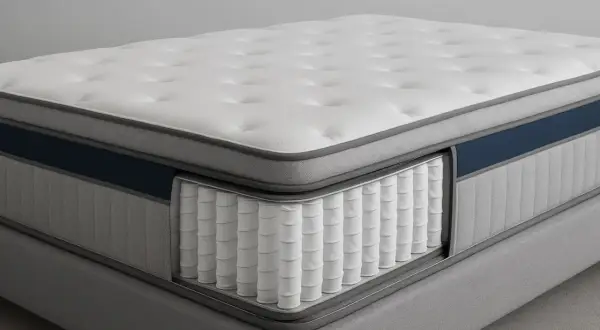 Cutaway view of a pocket spring mattress, showcasing its individually wrapped coils for superior support and comfort.
