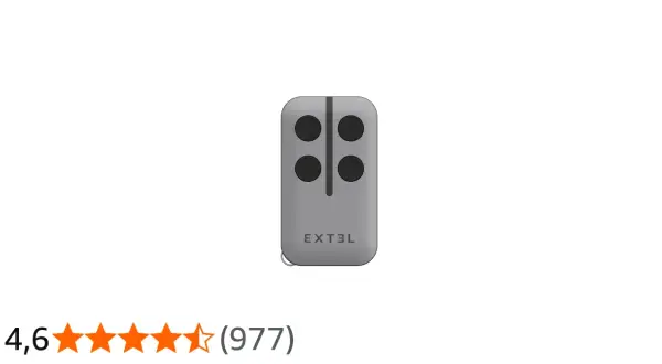 Télécommande extel grise à quatre boutons noirs, idéale pour contrôler votre portail ou garage.