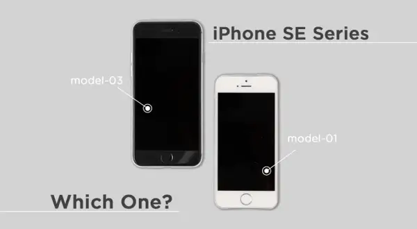 Deux iPhones SE côte à côte, l'un noir (model-03) et l'autre blanc (model-01). Comment savoir si iPhone SE 2020 ou 2022 ?
