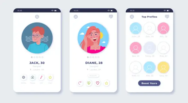 Aplikacja randkowa z profilami Jacka i Diane, a także listą "Top Profiles". Szukasz miłości? Wypróbuj tinder za darmo!