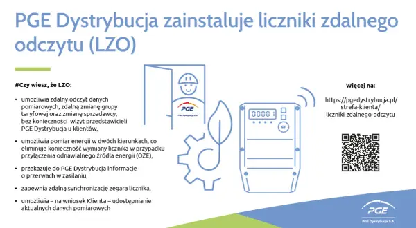 PGE Dystrybucja instaluje liczniki zdalnego odczytu, które umożliwiają zdalny odczyt danych i synchronizację zegara.
