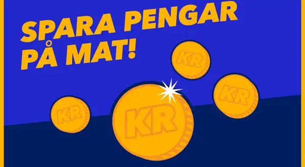 Spara pengar på mat! Guldmynt med KR-symbol lyser upp bilden.