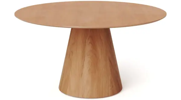 Runt bord i trä, 150 cm i diameter, perfekt för 6-8 personer. Ett stilrent och modernt tillskott till hemmet.