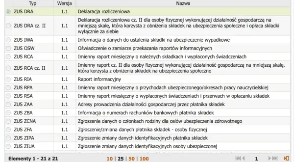 Wybierz formularz ZUS DRA, aby wypełnić deklarację rozliczeniową.